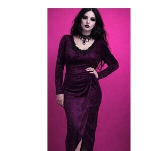 Vintage 90s Velvet Goth Midi Dress Size M Maroon Dark Romantic Witchy